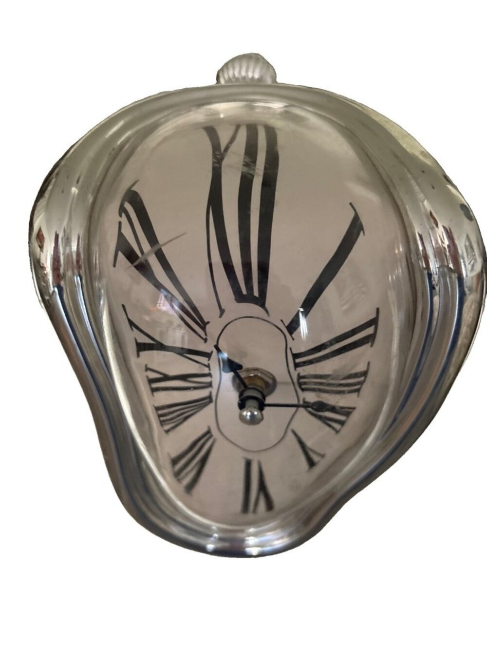 Salvador Dali Style Melting Clock Watch Melted Silver Tone Working-READ!